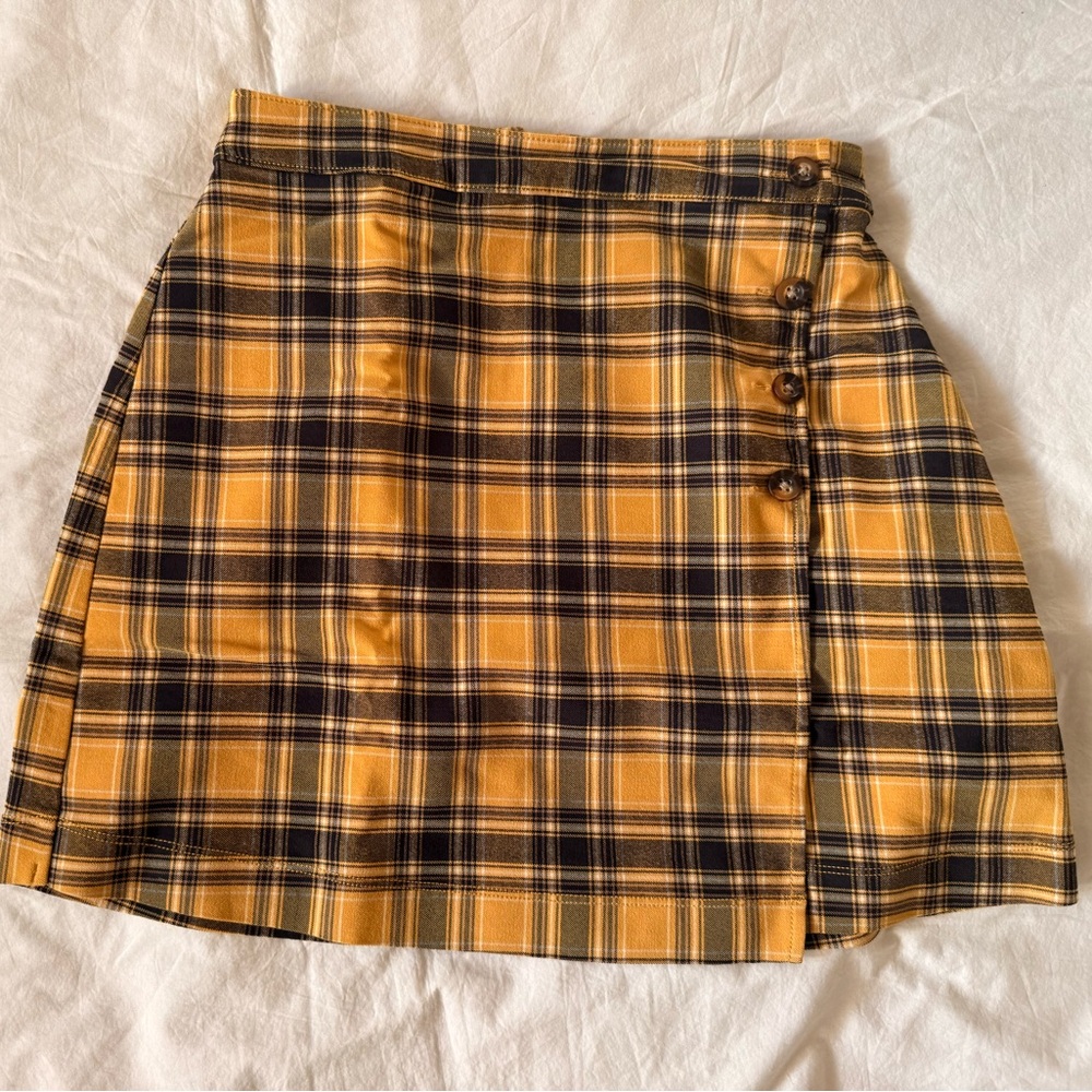 Hollister Yellow and Black Plaid Mini Skirt